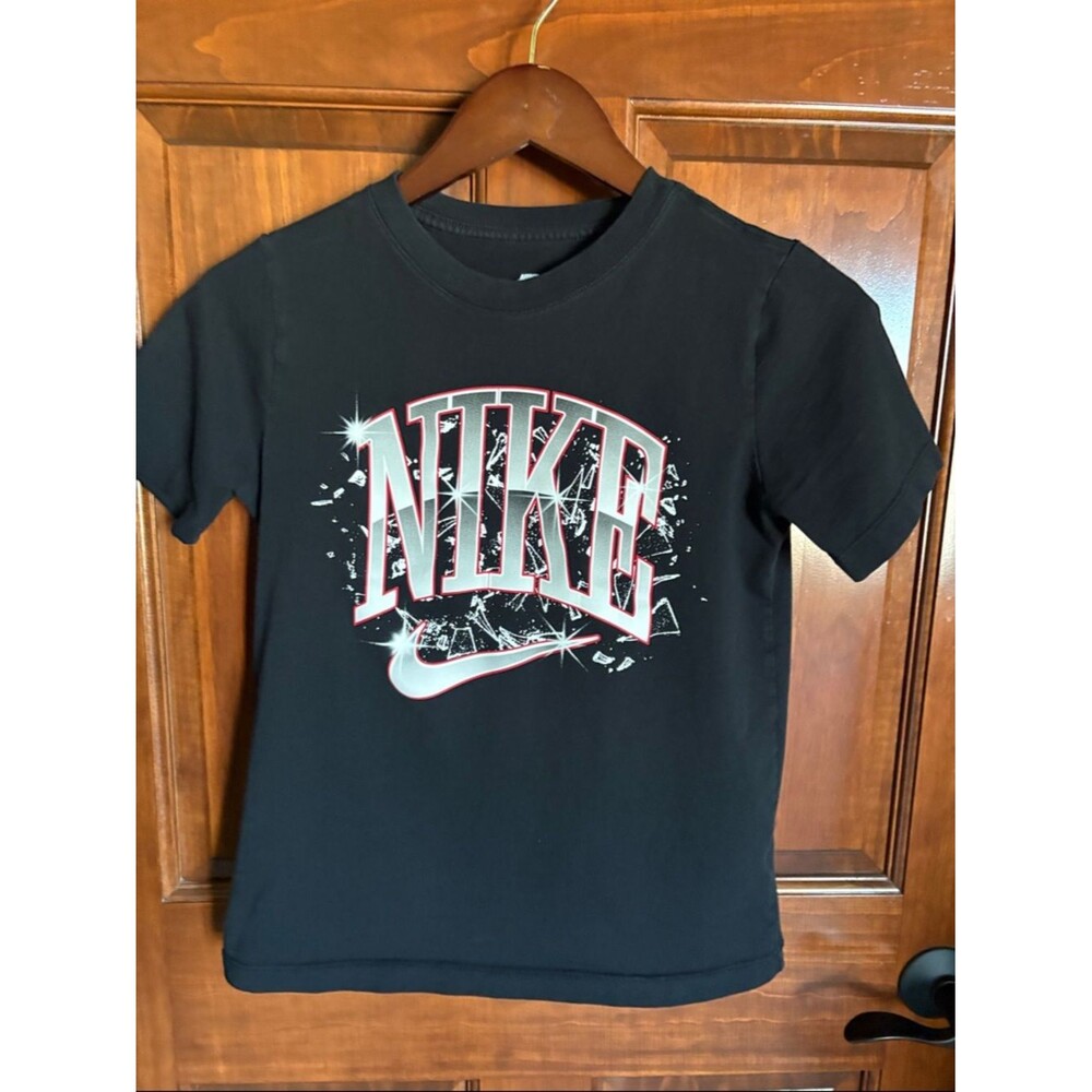 Nike Black Short Sleeve Graphic Logo Tee with Red & White Accents -Boys Large